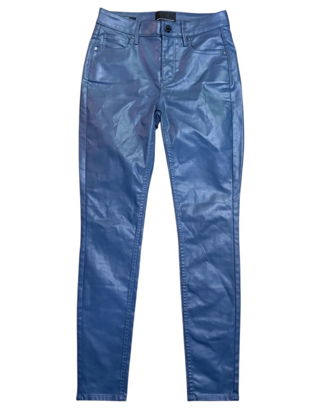 White House Black Market Blue High-Rise Skinny Coated Jeans Vegan Leather Size 2